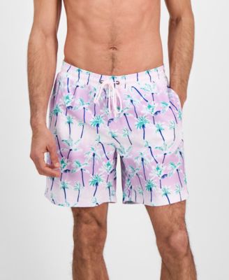 Club Room - Men's Aqua Palm Tree Drawstring 7" Swim Trunks