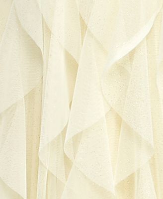 Juniors' Strappy Mesh Petal Ball Gown