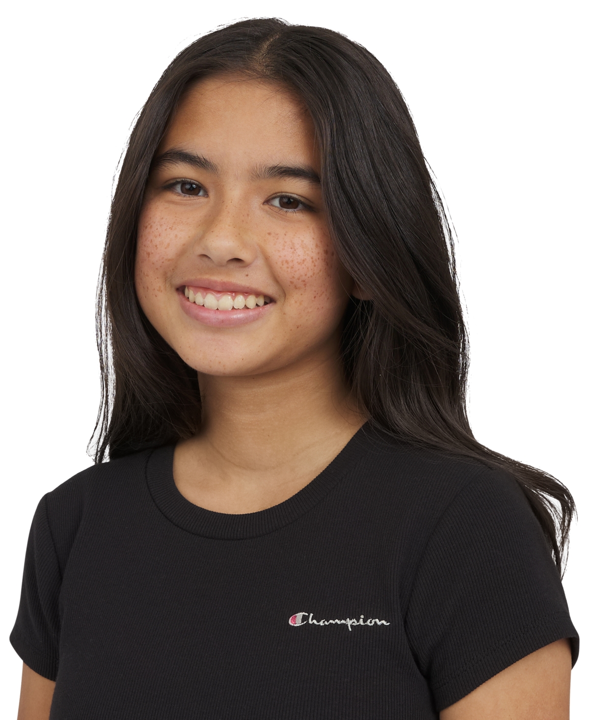Champion Big Girls Ribbed Baby Tee In Black