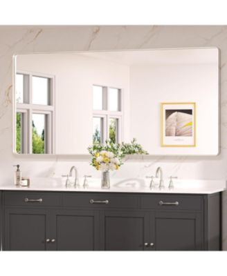 72x36 Inch Brushed Gold Bathroom Vanity Mirror Tempered Glass Metal Framed