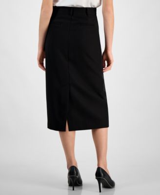 Women's Gold-Tone-Button Slit-Back Midi Skirt, Exclusively at Macy's 