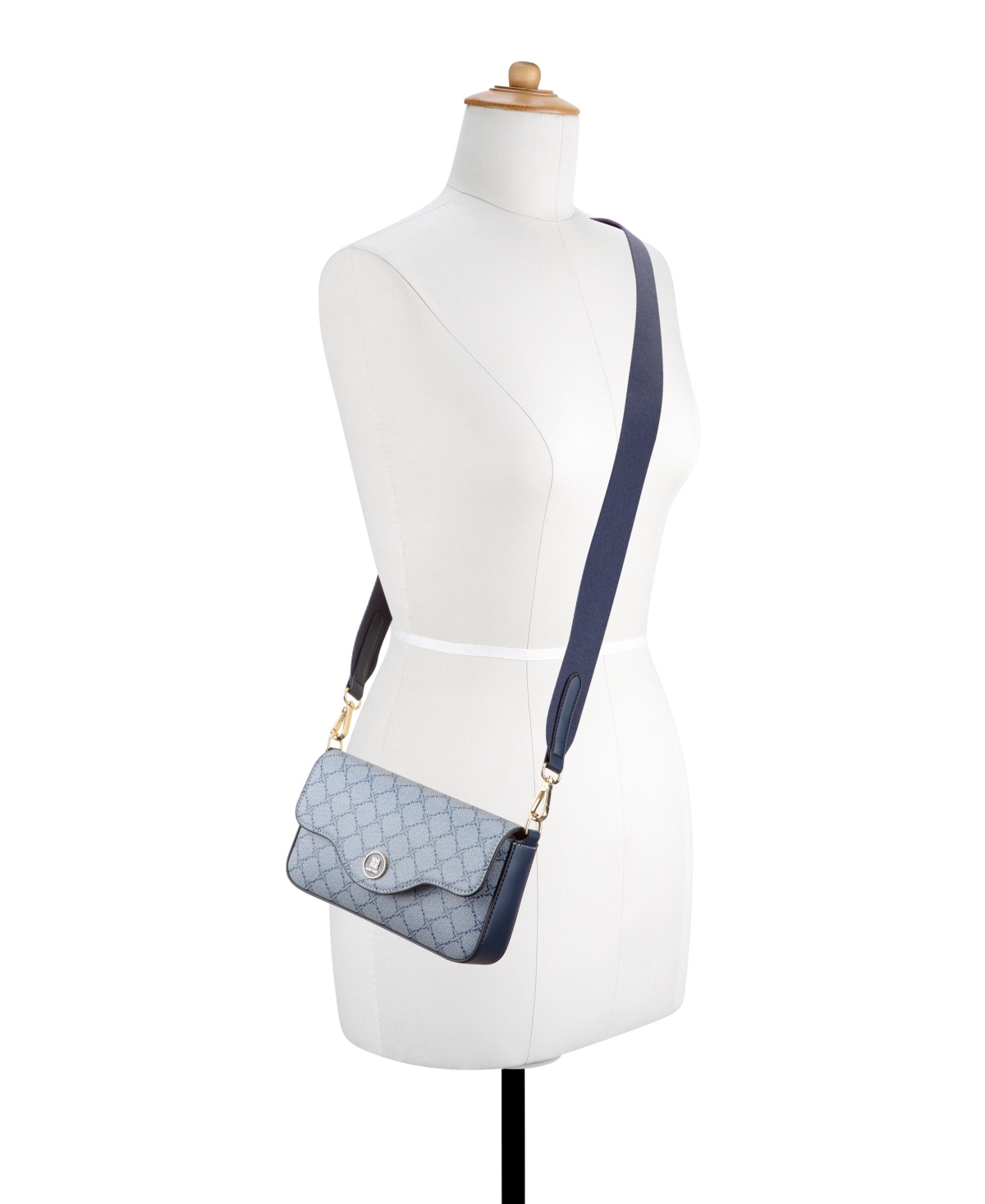 Shop Nine West Nalini Small Flap Crossbody Bag In Chambray Logo Navy