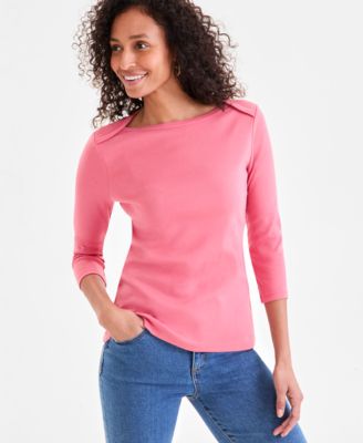 Style & Co - Women's Cotton 3/4-Sleeve Boat-Neck Top, Regular & Petite