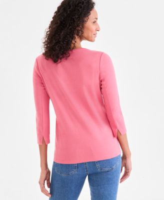 Women's Pima Cotton 3/4-Sleeve Boat-Neck Top, Regular & Petite, Created for Macy's