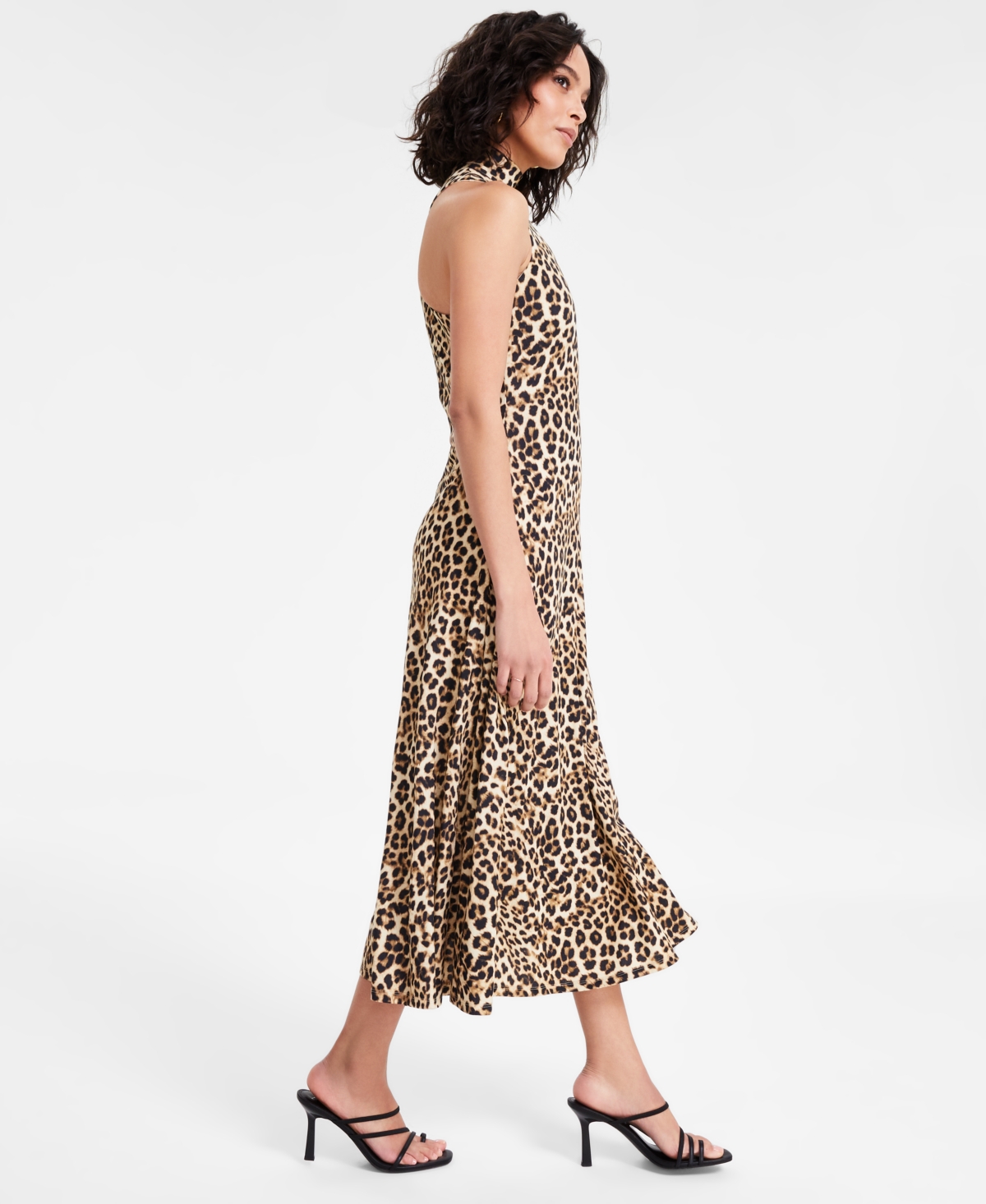 Bar Iii Women's Cheetah-print Mock-neck A-line Midi Dress, Exclusively At Macy's In Clara Cheetah A