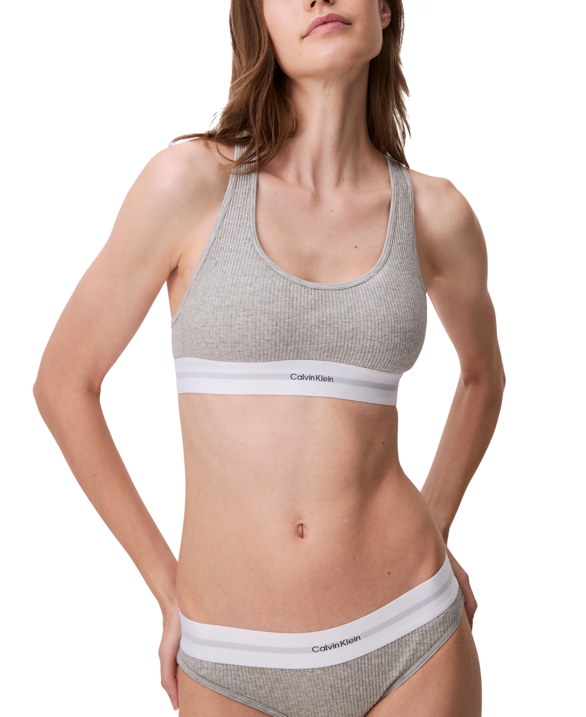 Calvin Klein Women's Cotton Modal Stretch Rib Lightly Lined Bralette In Grey Heather
