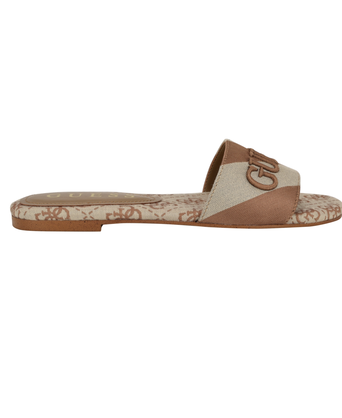 Guess Women's Harini Slip-on Logo Flat Sandals In Medium Brown,white Stripe Multi