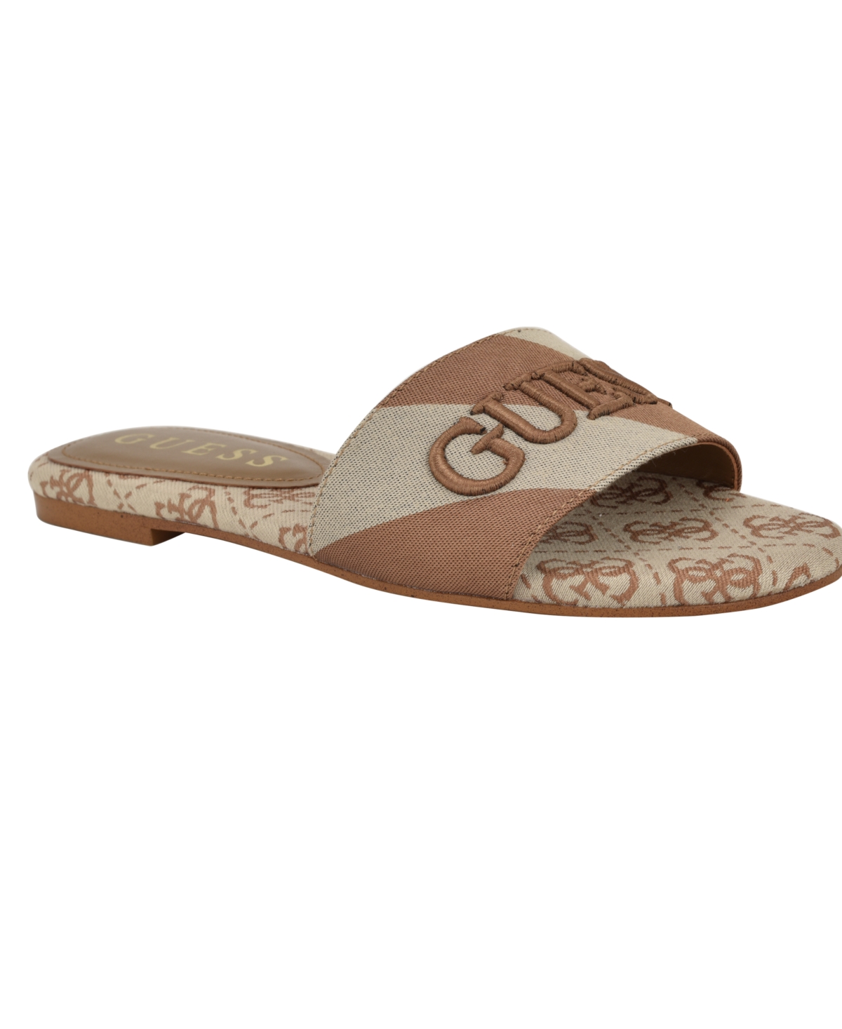 Guess Women's Harini Slip-on Logo Flat Sandals In Medium Brown,white Stripe Multi