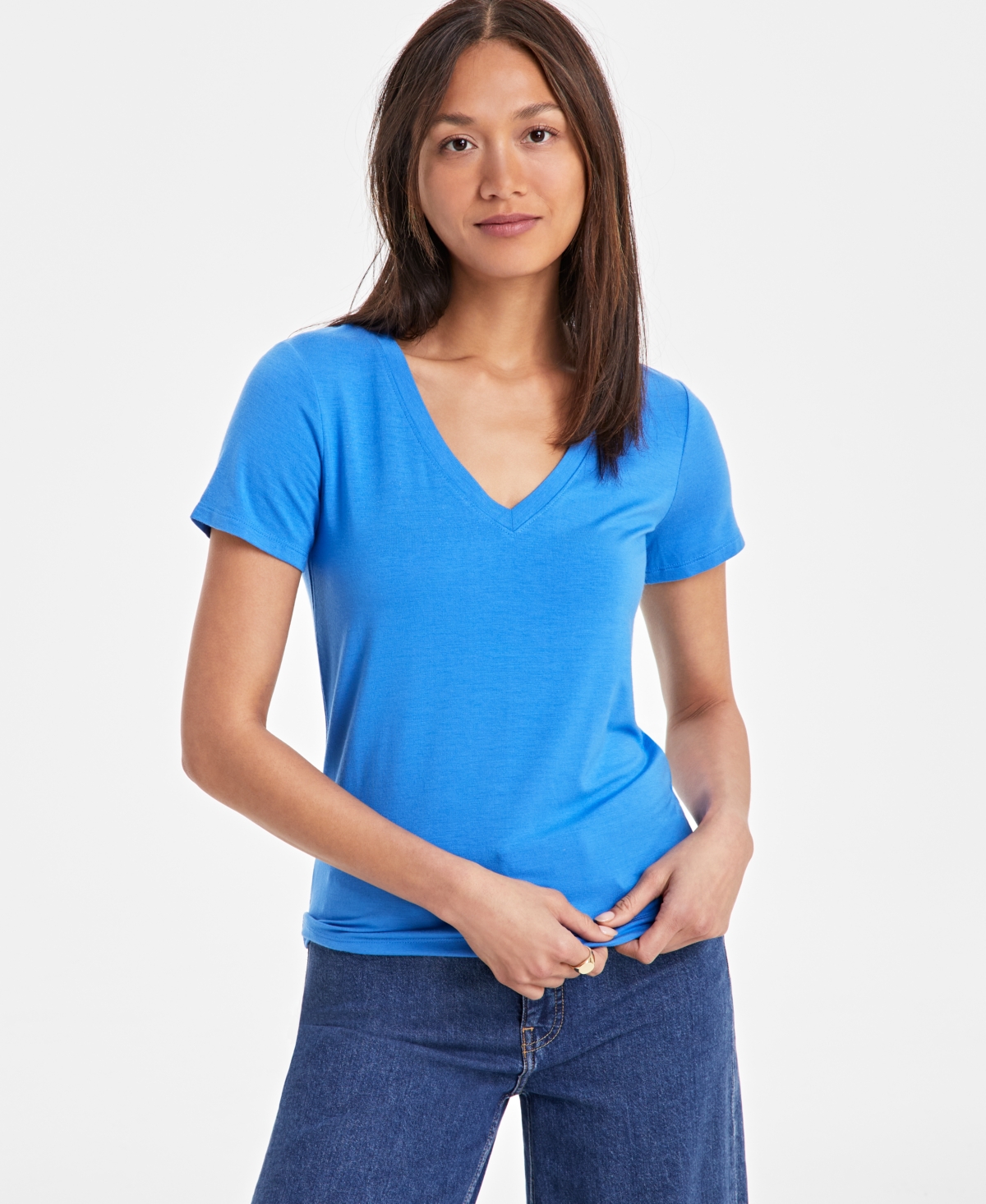 On 34th Women's Modal V-neck T-shirt, Created For Macy's In Blue