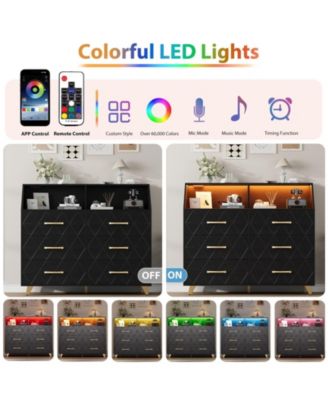 6-Pc Wood Dresser with Charging Station & LED – Modern Storage Chest