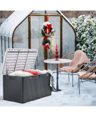 85 Gallon Deck Box, Lockable Storage UV Resistant Container with Hydraulic Rods for Patio Furniture Outdoor Cushions, Garden Tools and Sports Equipments, Brown