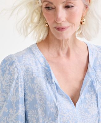Women's Printed Split-Neck 3/4-Sleeve Top, Exclusively at Macy's