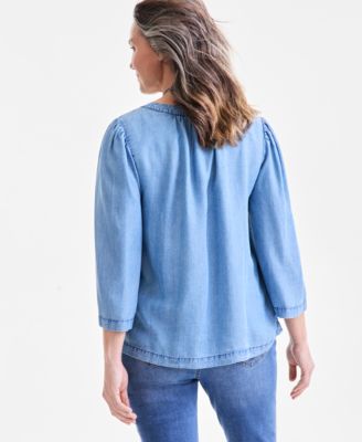 Style & Co Women's Split-Neck 3/4-Sleeve Top, Exclusively at