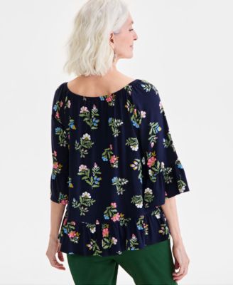 売れ筋商品|||スタイルアンドコー カットソー トップス レディース Petite Printed Elbow-Sleeve Knit Top, Exclusively at Macy's Indust Blue Cmb Style & Co Women's Striped Elbow-Sleeve Top, Exclusively at