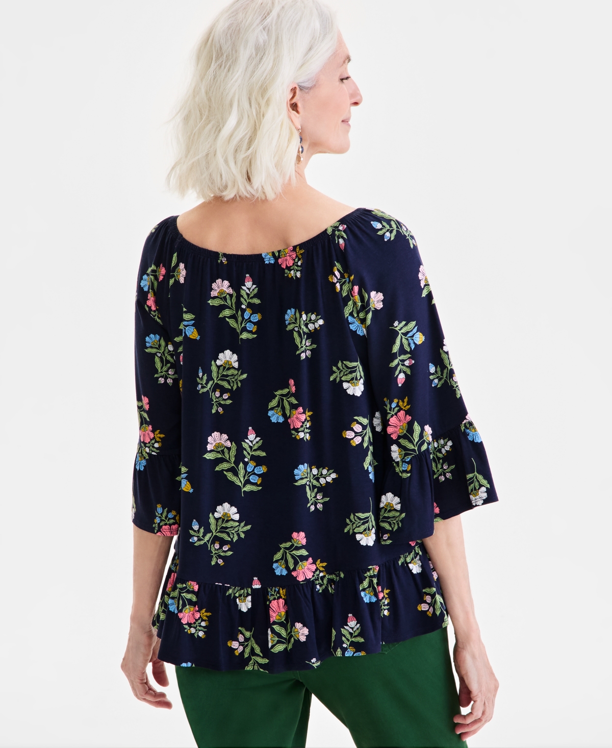 Style & Co Petite Printed On/off-the-shoulder Top, Exclusively At Macy's In Blue
