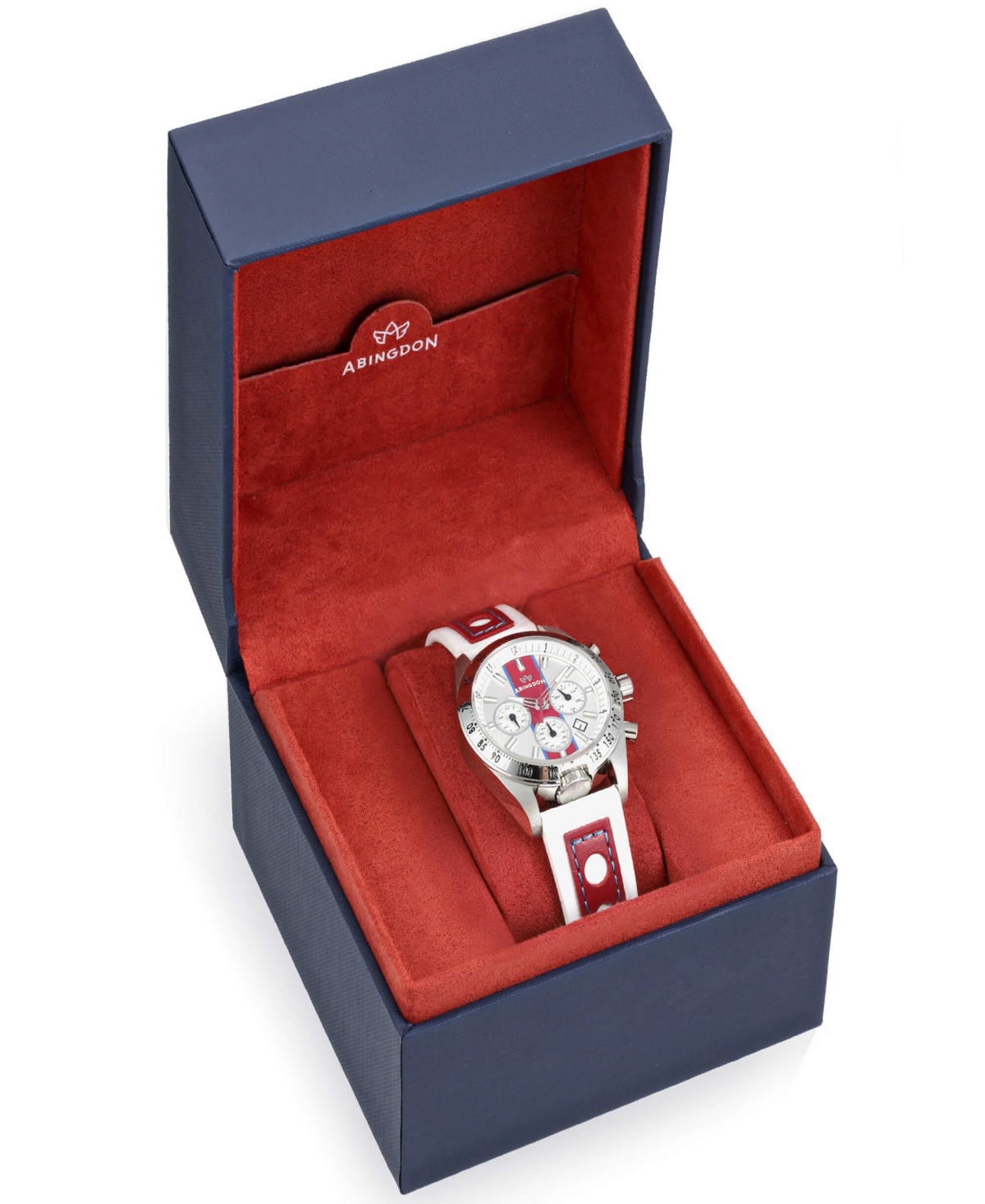 Abingdon Co. Women's Jordan Chronograph Multifunctional Victory Red Leather Strap Watch, 40mm In Silver,red