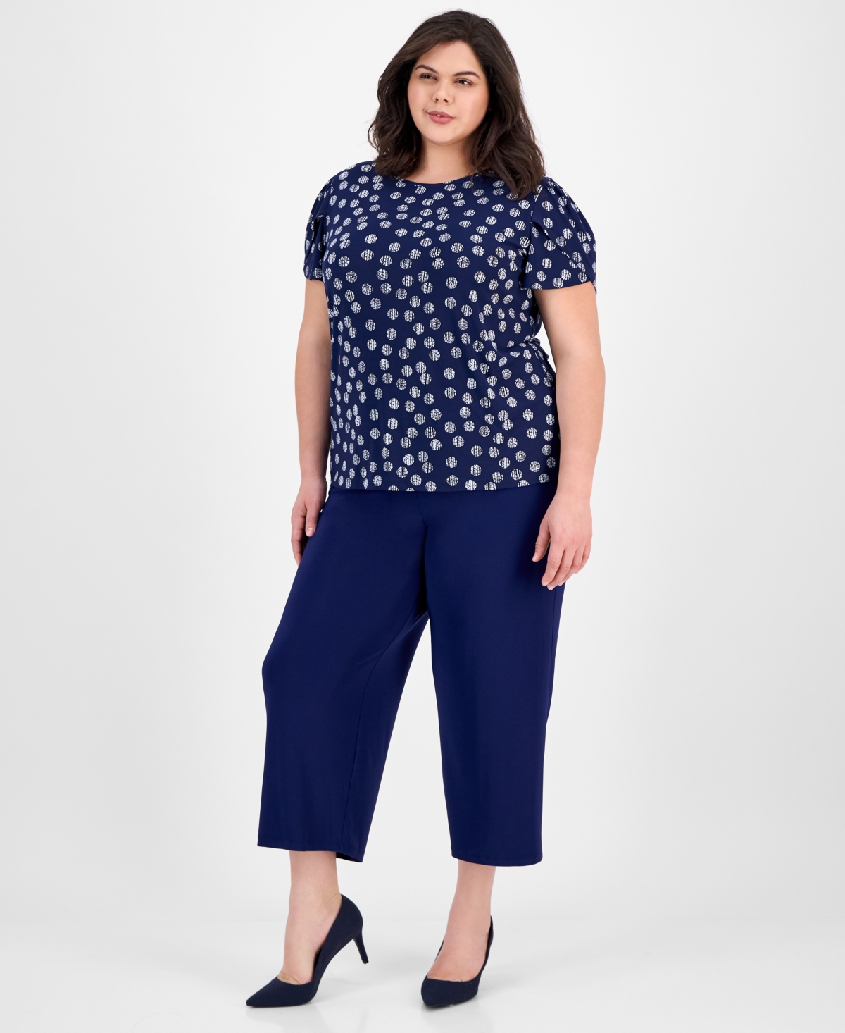 AK ANNE KLEIN PLUS SIZE PRINTED TULIP-SLEEVE TOP 