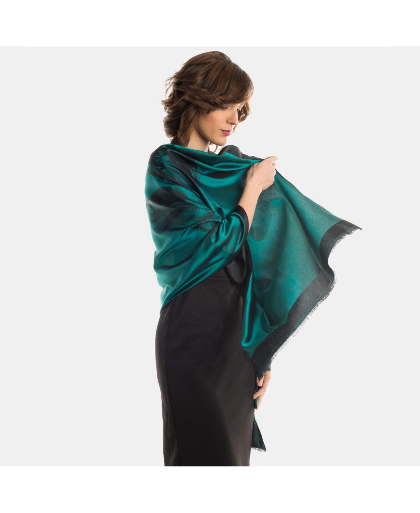 Женский шарф Elizabetta Fortuna - Silk Scarf/Shawl for Women, цвет: Изумрудный зелёный — фото 7