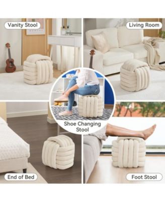 Chenille Fabric Modern Knot Design Ottoman, Comfortable Footstool for Living Room and Bedroom