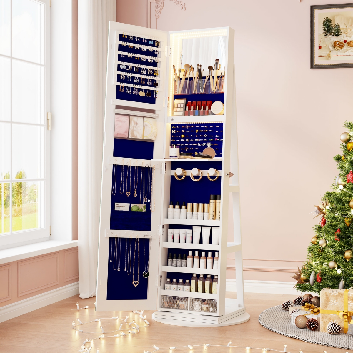 Vlsrka 360-degree Rotatable Floor Standing Full-Length Jewelry Armoire