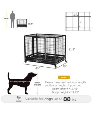 43" Heavy Duty Dog Crate, Indestructible Dog Cage Kennel,