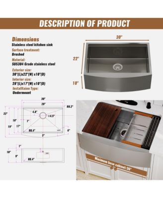 30inch L x 22inch W Farmhouse Kitchen Sink with Accessories