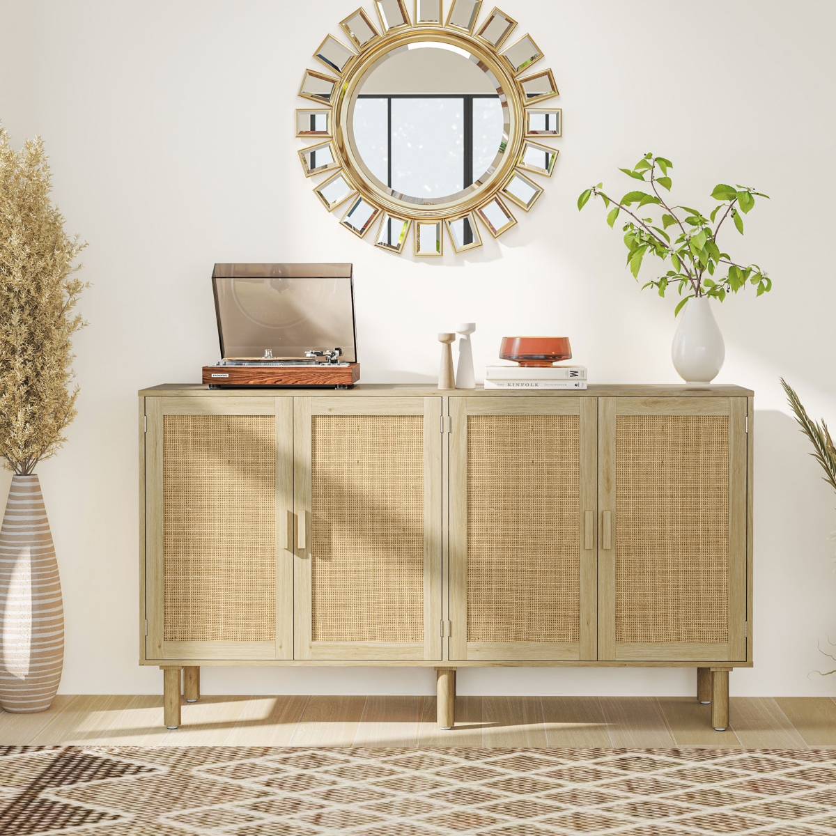 Homcom Bohemian Sideboard with 4 Rat Doors and Shelves,