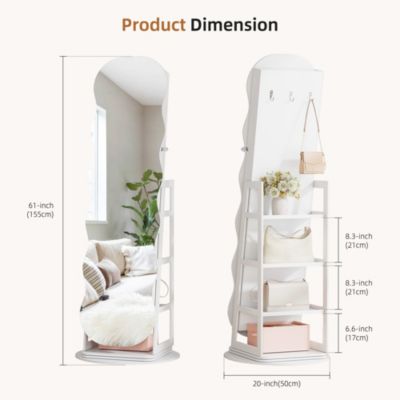 360° Rotating Jewelry Cabinet with Lockable LED Mirror