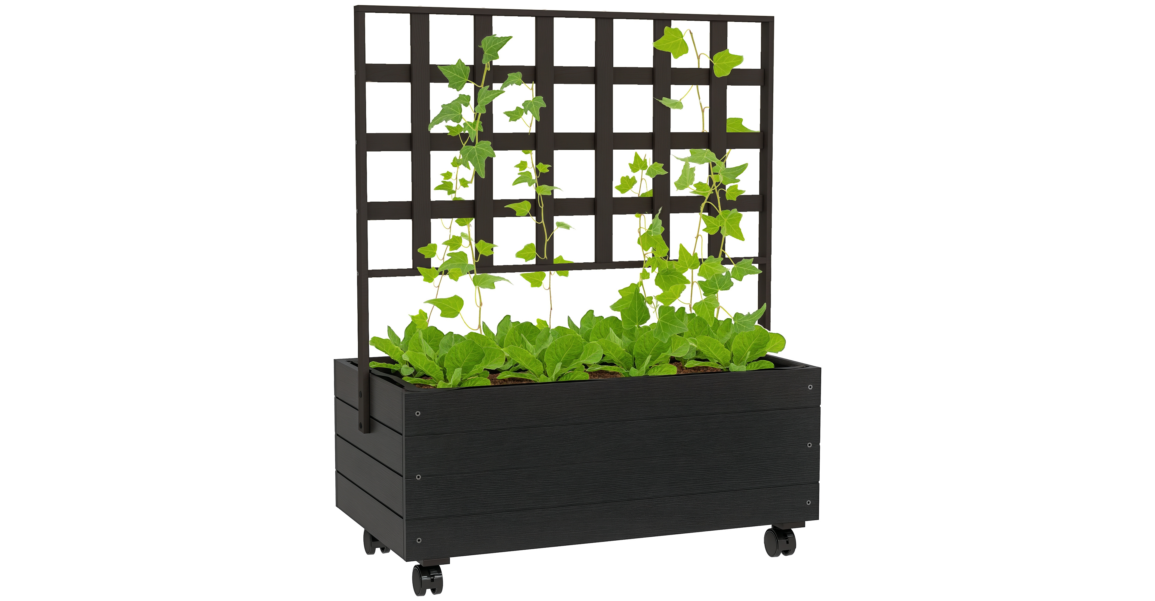 Outsunny Outdoor Planter with Trellis and Wheels Wooden Raised Planter Box