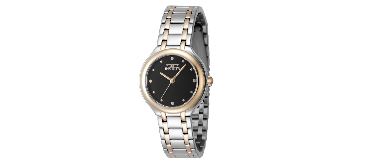 Women's 48229 Wildflower Quartz 3 Hand Black Dial Watch - Gold