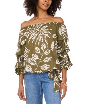 Vince Camuto Women's Tropical-Print Off-The-Shoulder Bubble