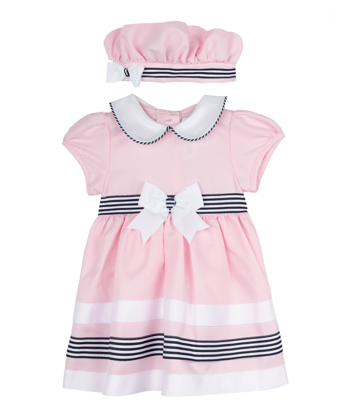 Rare Editions Baby Girl Sailor Dress With Matching Hat, 2-piece Set In Pink