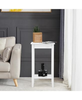  2-Tier Nightstand End Side Table Coffee Table Wooden Legs Bedroom White
