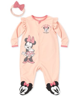 Disney - Baby Minnie Mouse Headband & Footed Coverall, 2 Piece Set