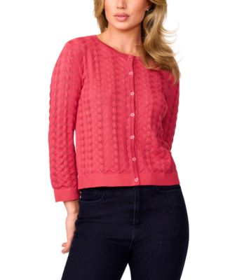 Melissa Paige - Women's Pointelle-Knit Crewneck Cardigan