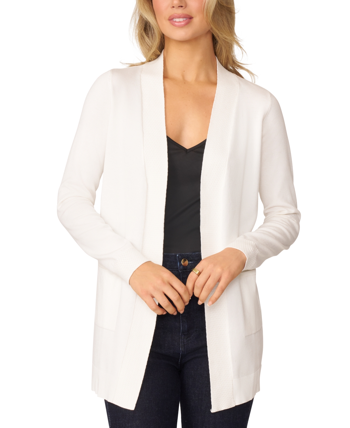Melissa Paige Plus Womens Striped Knit Cardigan Sweater In Snow White