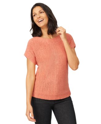 Women's Button-Back Short-Sleeve Tape-Yarn Sweater