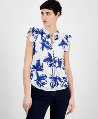 Anne Klein - Women's Floral-Print Ruffle-Sleeve Blouse