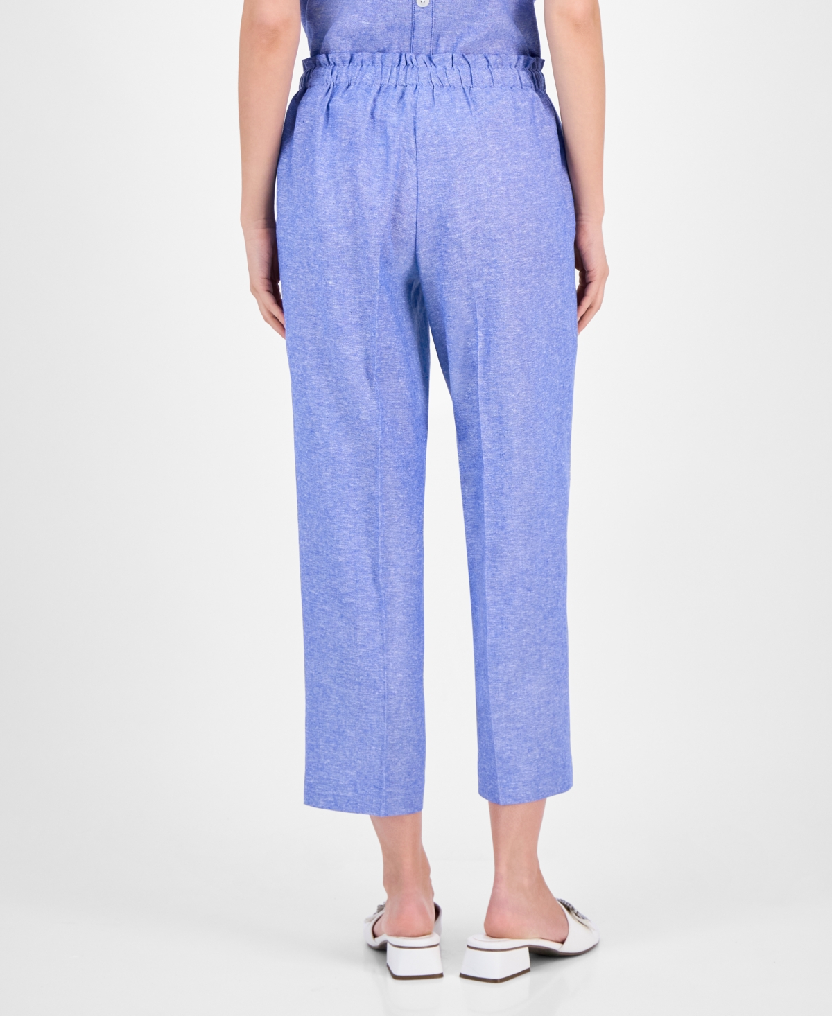 Shop Anne Klein Women's Drawstring-waist Ankle Pants In Santorini Blue,bright White