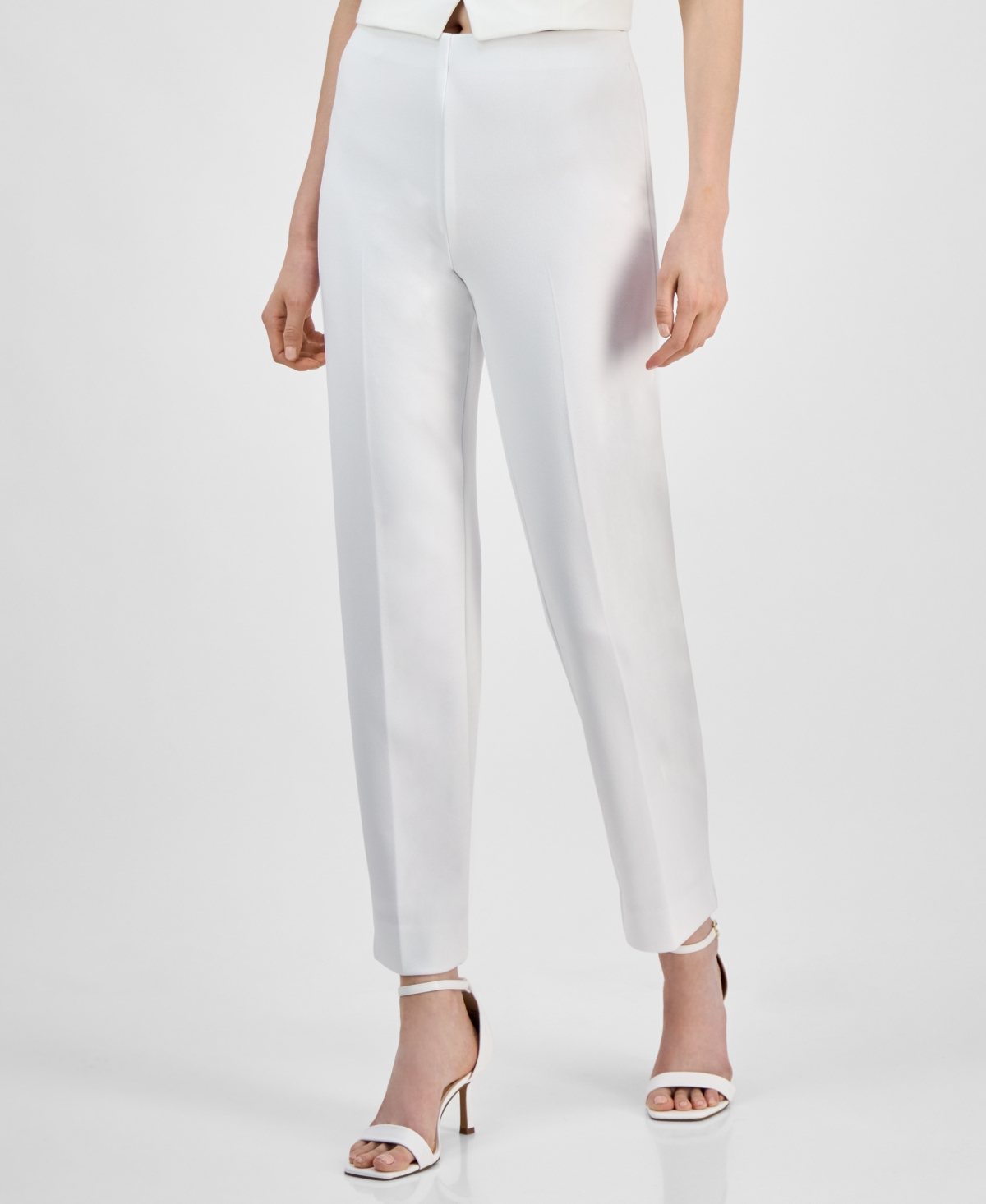 Shop Anne Klein Petite Pull-on Mid-rise Hollywood-waist Pants In Bright White