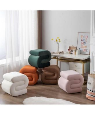 Chic S-Shape Velvet Footstool, Upholstered Makeup Stool, Modern Ottoman for Bedroom, Living Room, and Dressing Area-The Pop Home