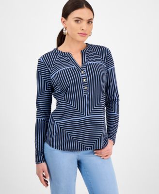 I.N.C. International Concepts - Petite Geometric Button-Placket Top