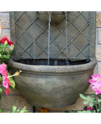 Messina 26-Inch Polystone Solar Outdoor Wall Water Fountain with Battery Backup, Pump and Panel - Florentine Stone