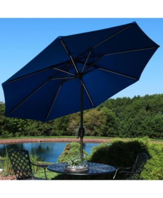 Outdoor Aluminum Sunbrella Patio Umbrella with Solar LED Light Bars and Tilt - 9'