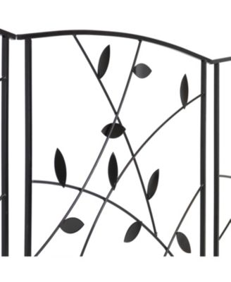 Modern Leaves and Vines 10-Foot 5-Piece Steel Decorative Garden Fence Panels - 26" W x 32" H Per Panel - Black