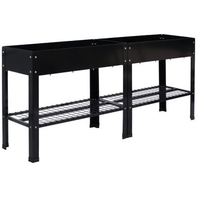 Hot Dip Galvanized Steel Raised Garden Bed with Mesh Shelf - Set of 2