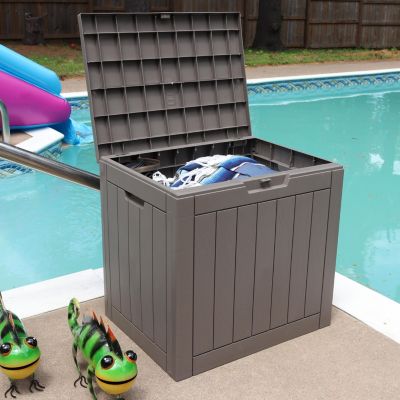 Lockable Outdoor Small Deck Box with Storage and Side Handles - 32-Gal.