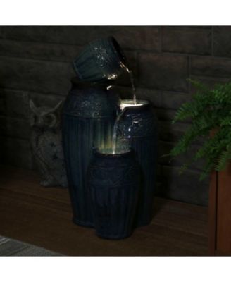 Tour de Vase Ceramic 27-Inch Outdoor Water Fountain - LED Lights - Electric Submersible Pump with Adjustable Flow