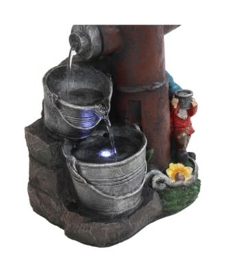 16"H Electric Polyresin Gnomes Climbing Fire Hydrant Outdoor Water Fountain with LED Light