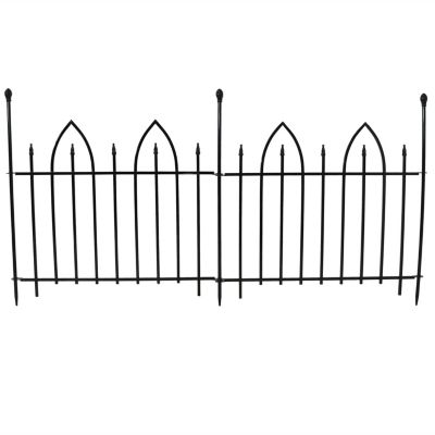 Gothic Arch 6' Set of 2 Decorative Garden Fence Panels - Iron Border Fence - 37" W x 31" H Per Panel - Black